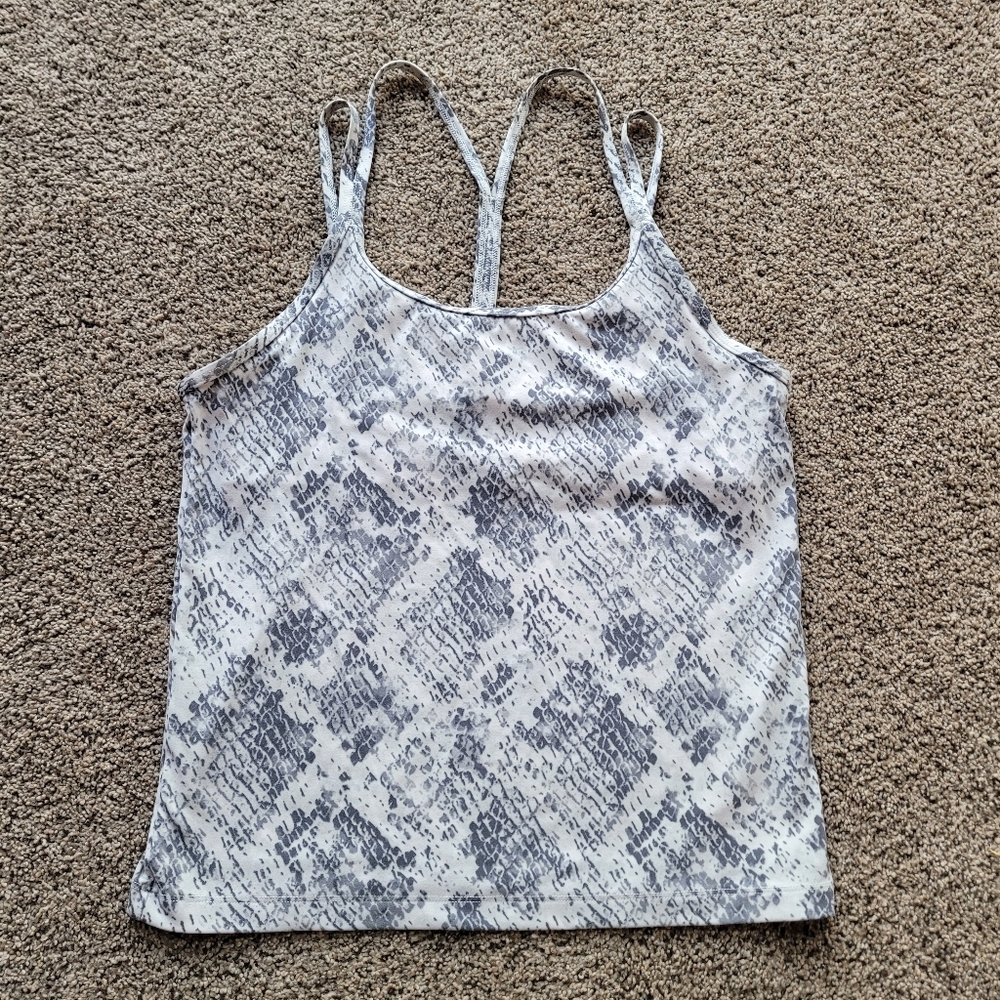 Pink Victoria's Secret Women's Workout Tank Top L White Gray Snake Print Strappy